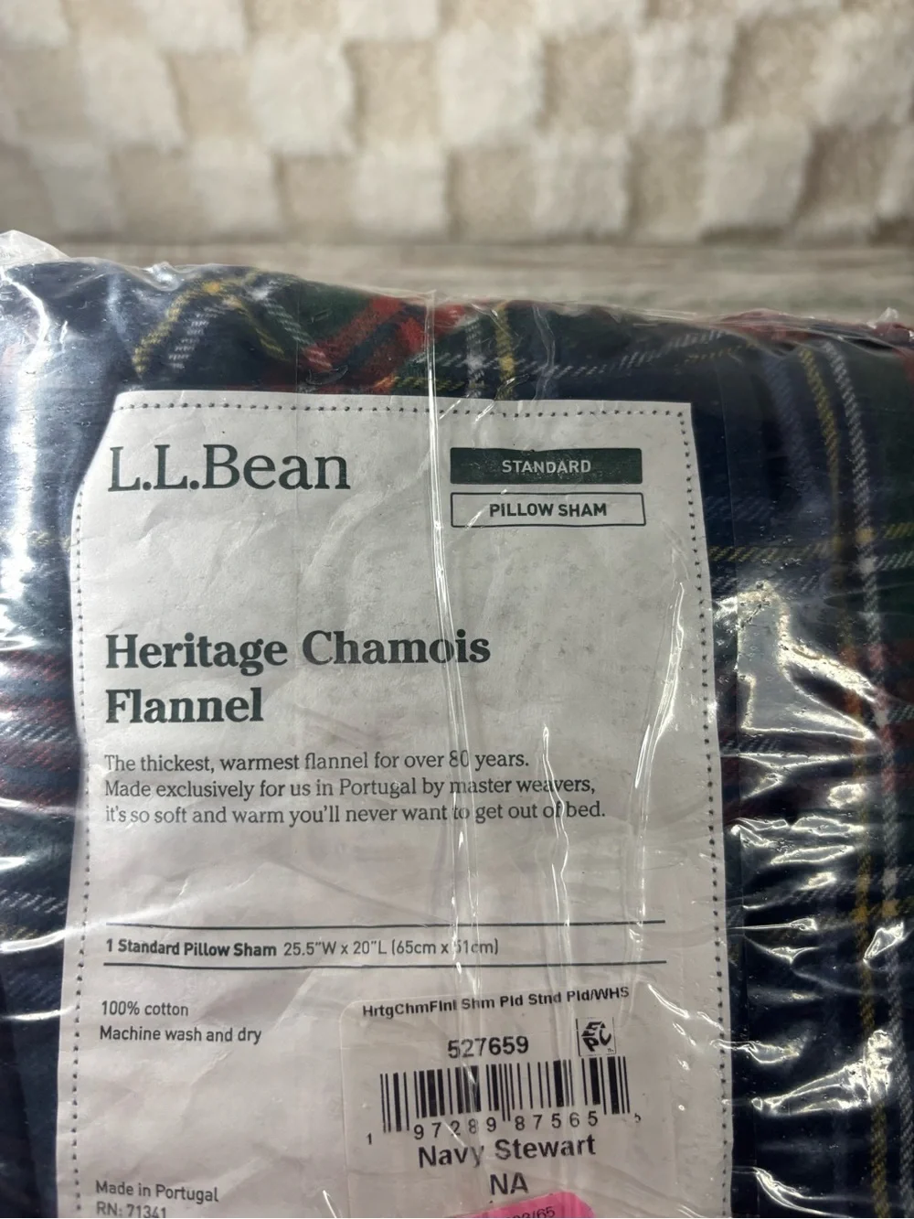 L.L. Bean Heritage Chamois Flannel Standard Pillow shams  - Navy & Red Plaid